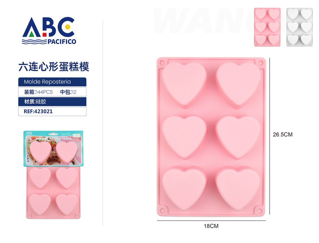 Molde de silicona para pastel con figuras de corazón 6 cavidades