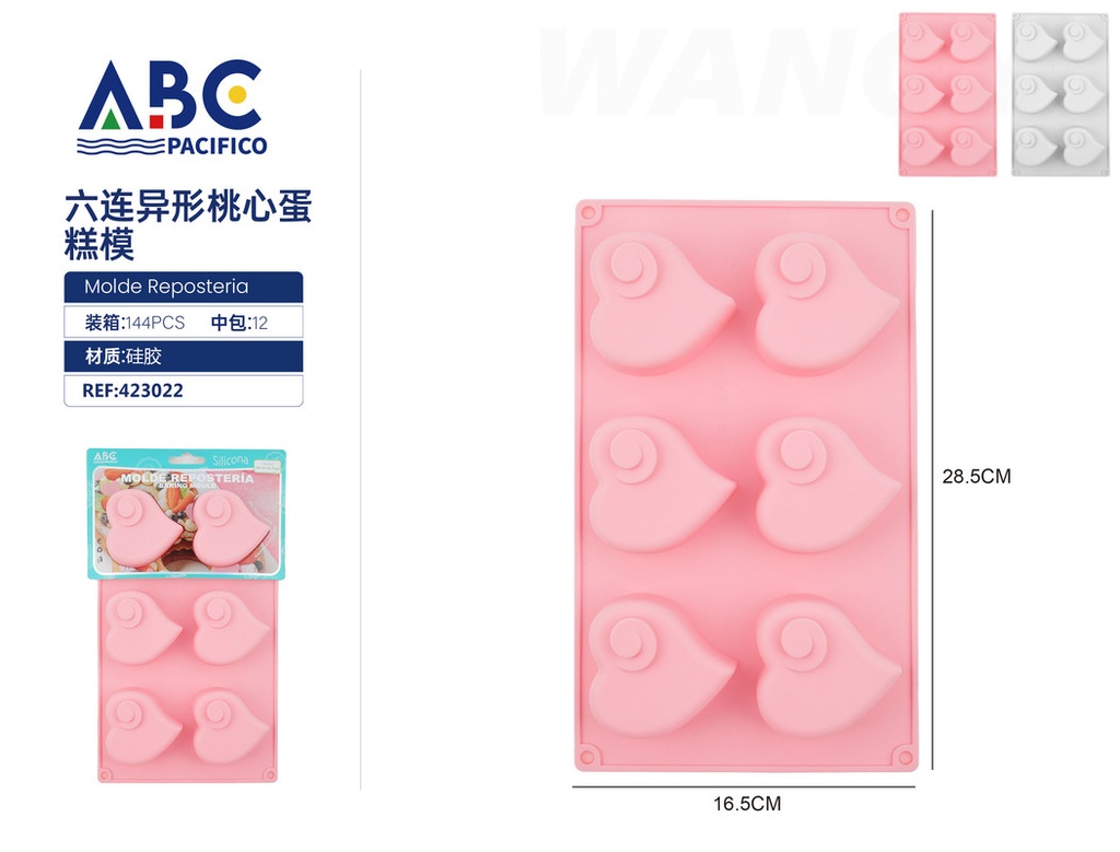 Molde de silicona para pastel con figuras de corazón 6 cavidades