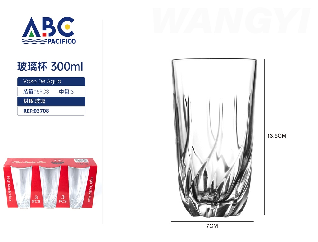 Juego de 3 vasos de vidrio 300ml