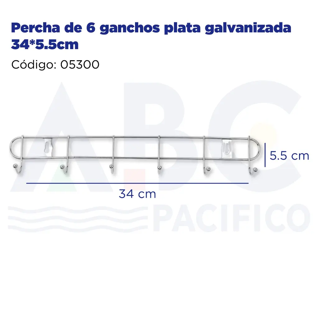 Percha de 6 ganchos plata galvanizada 34*5.5cm
