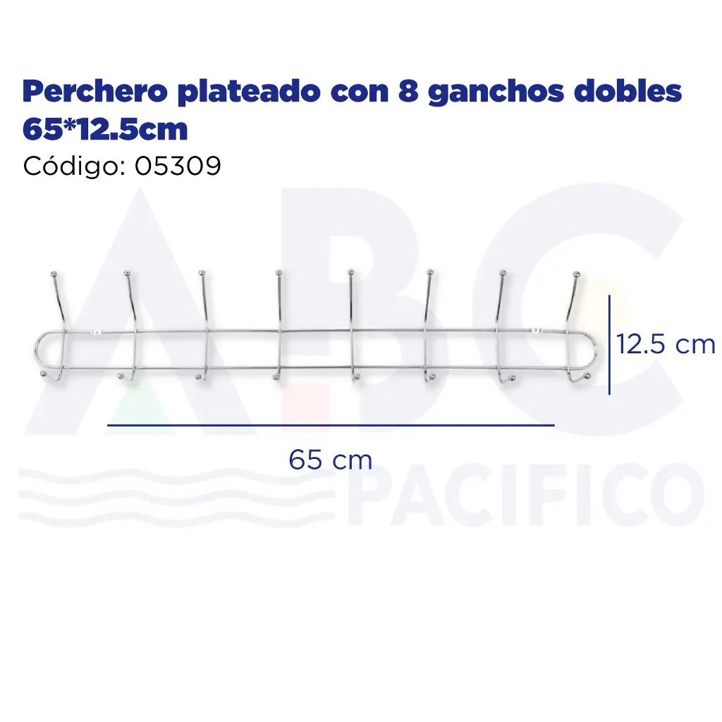 Perchero plateado con 8 ganchos dobles 65*12.5cm