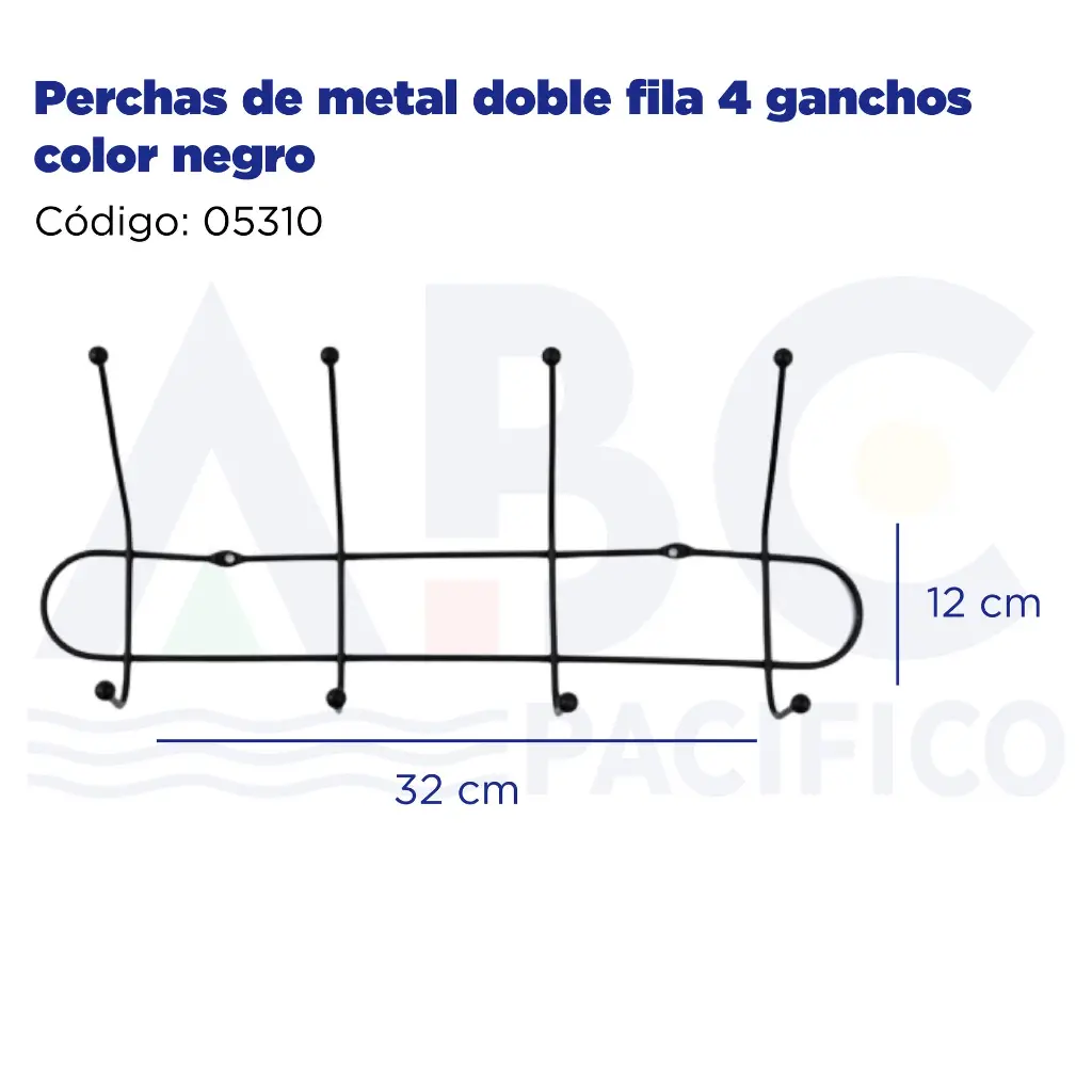 Perchas de metal doble fila 4 ganchos color negro