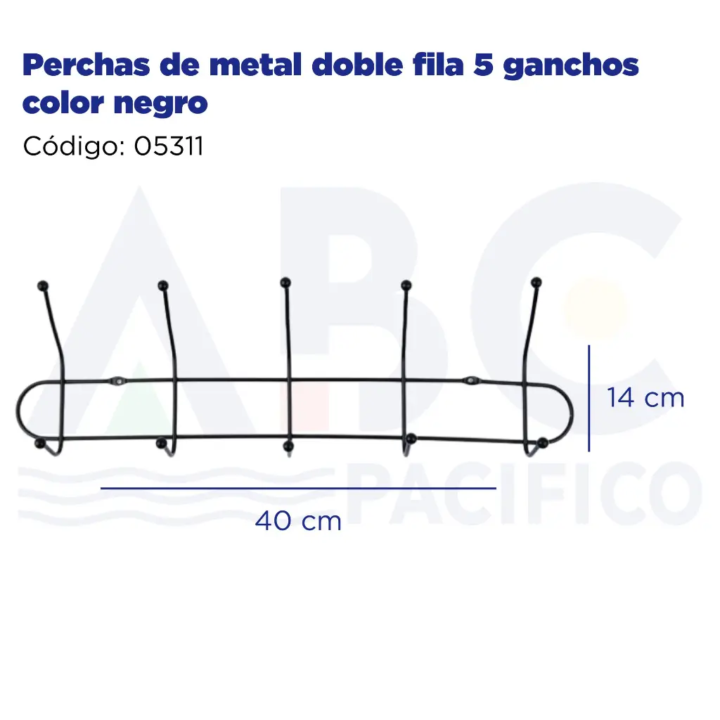 Perchas de metal doble fila 5 ganchos color negro