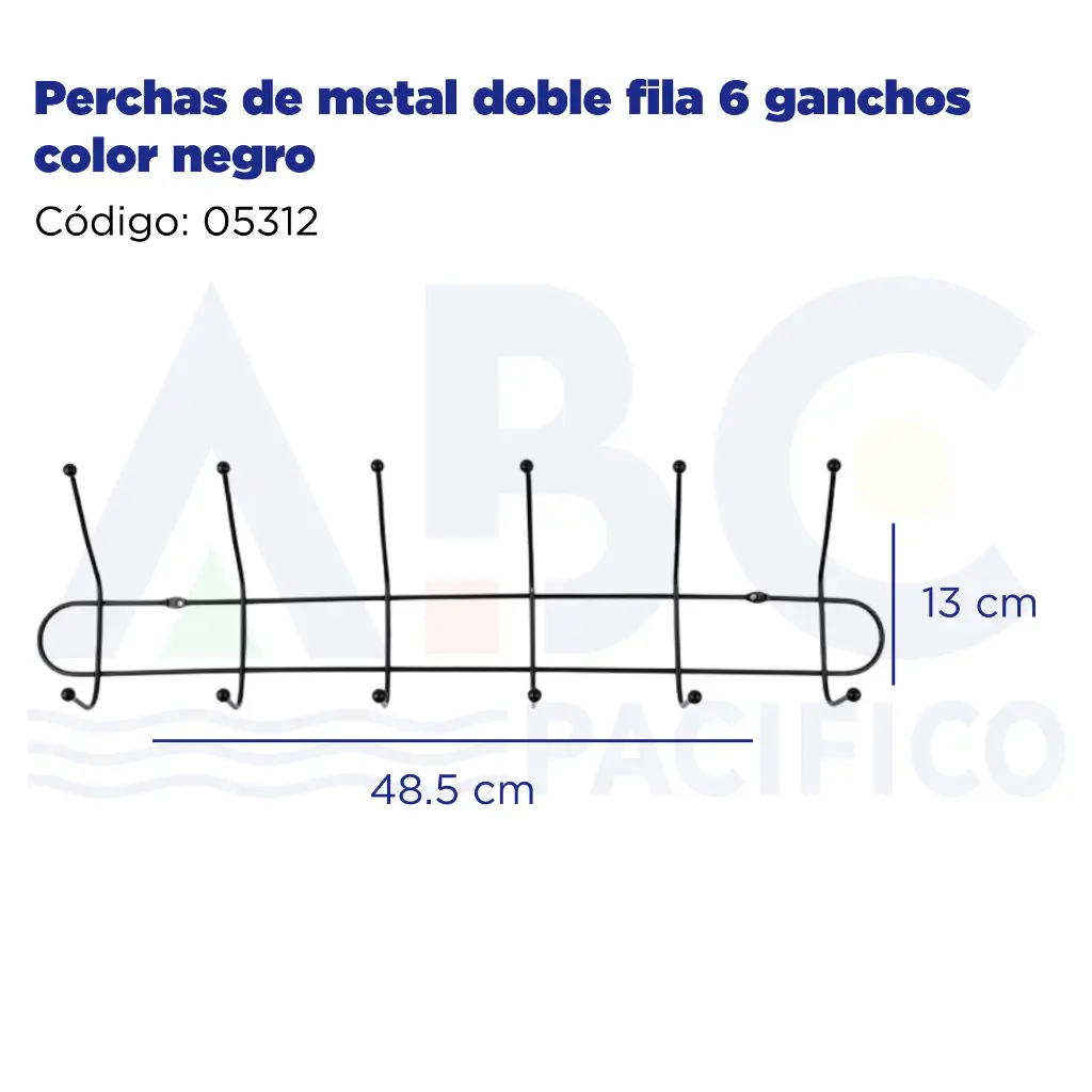 Perchas de metal doble fila 6 ganchos color negro