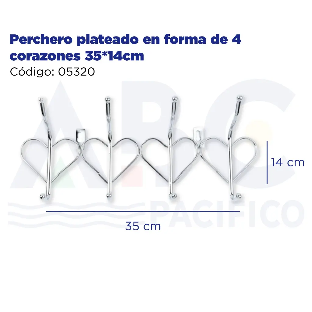 Perchero plateado en forma de 4 corazones 35*14cm