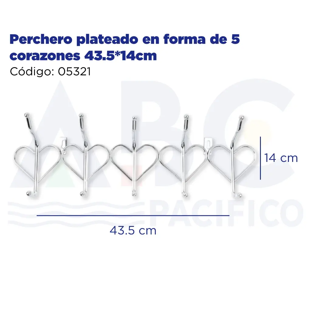 Perchero plateado en forma de 5 corazones 43.5*14cm