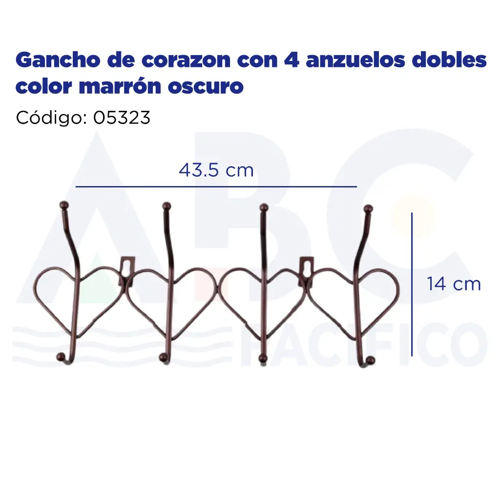 [05323] Gancho de corazon con 4 anzuelos dobles color marrón oscuro
