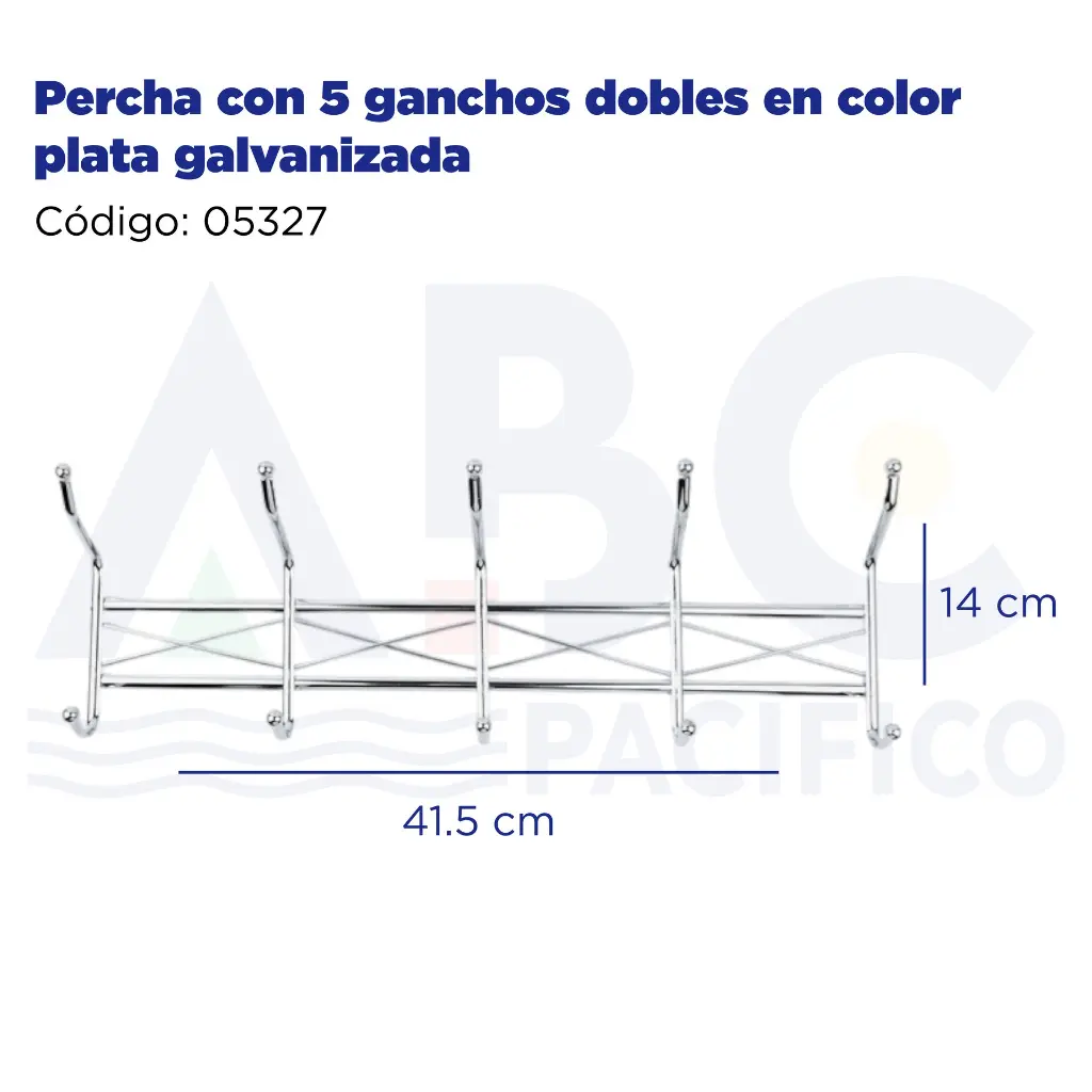 Percha con 5 ganchos dobles en color plata galvanizada