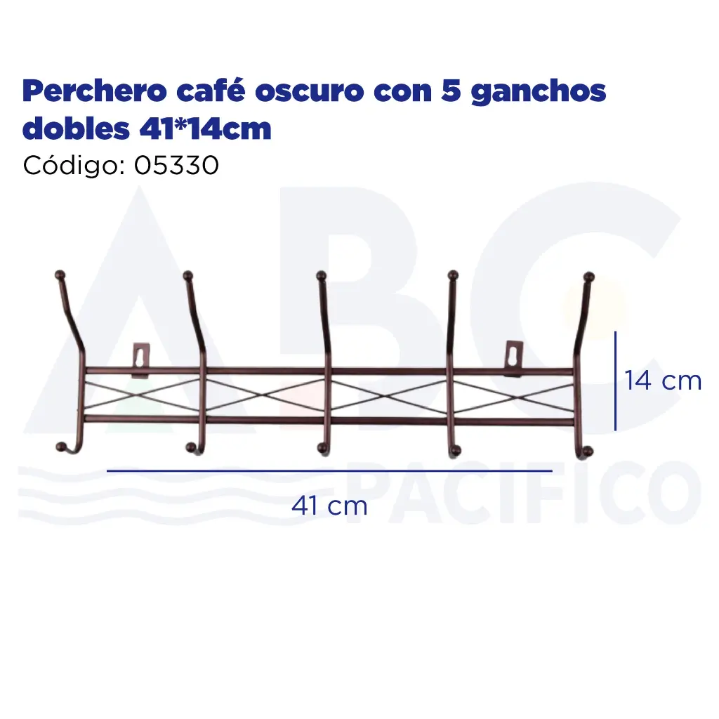 Perchero café oscuro con 5 ganchos dobles 41*14cm
