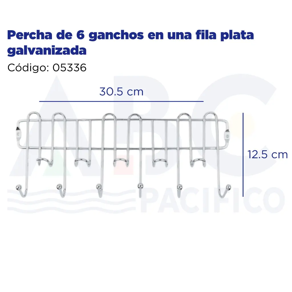 [05336] Percha de 6 ganchos en una fila plata galvanizada
