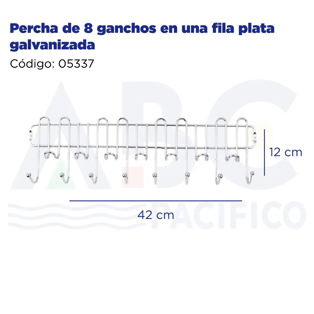 Percha de 8 ganchos en una fila plata galvanizada