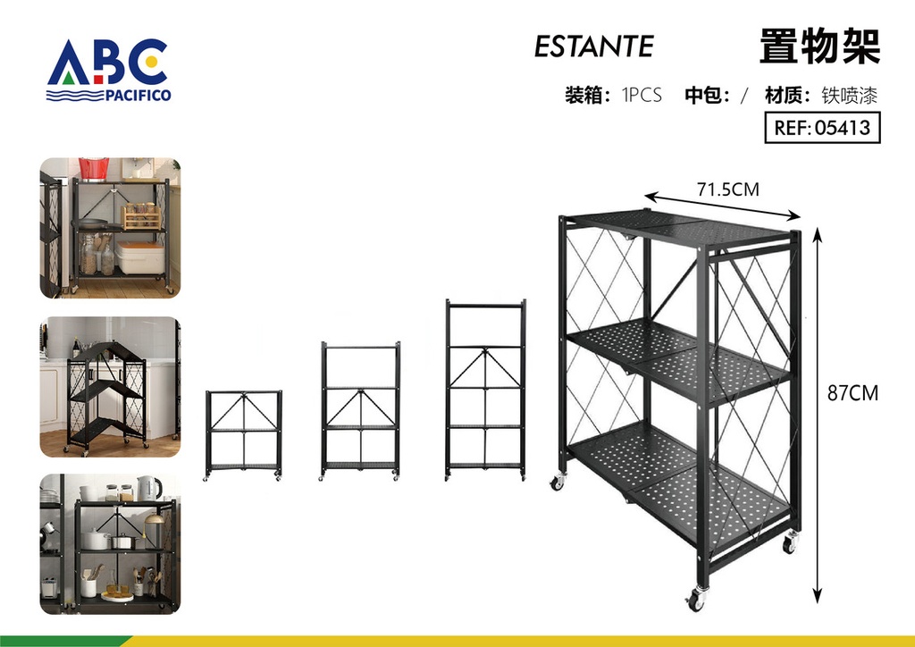 Estante de 3 capas de almacenamiento plegable 71.5*87cm