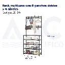 Rack multiusos con 8 ganchos dobles y 4 niveles