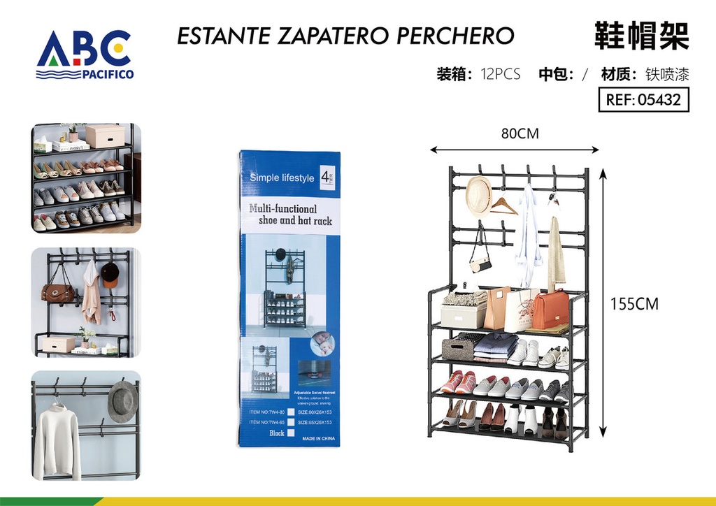 Rack multiusos con 8 ganchos dobles y 4 niveles 155*80cm