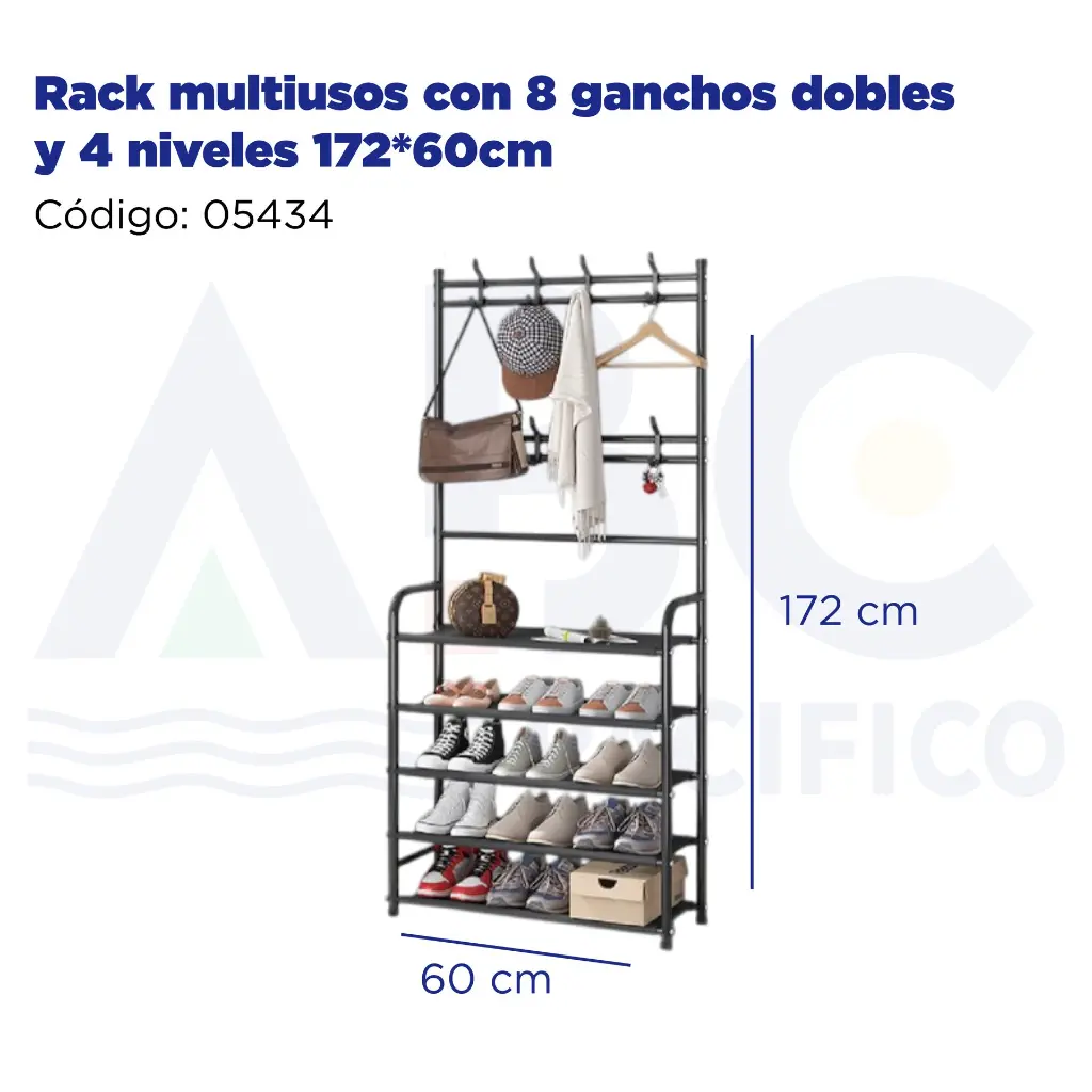 Rack multiusos con 8 ganchos dobles y 4 niveles 172*60cm