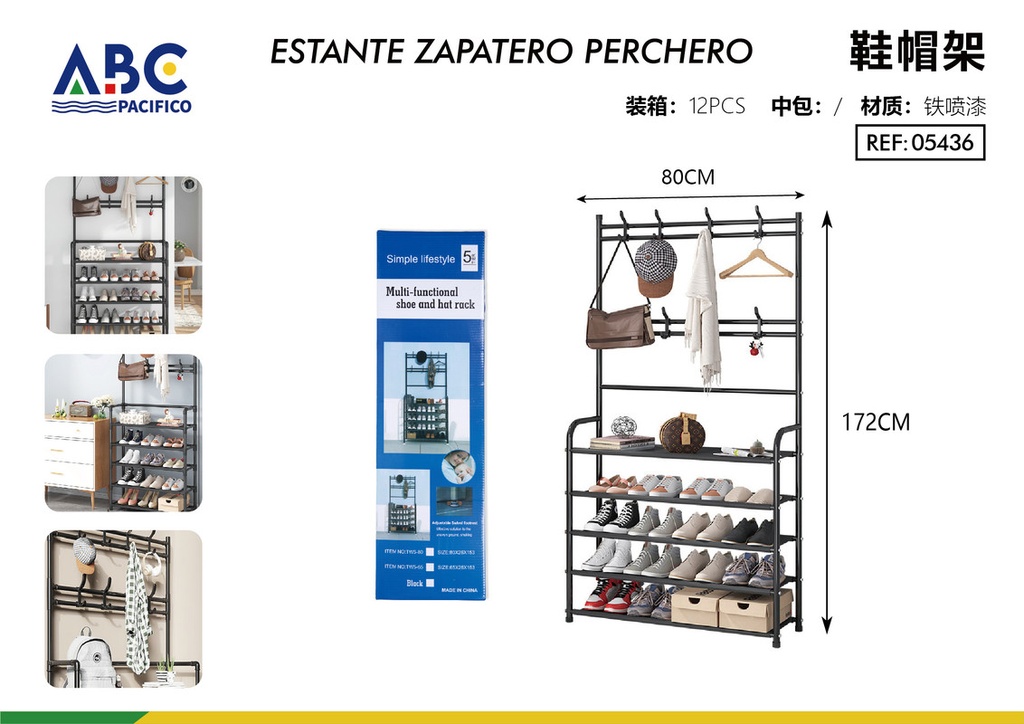 Rack multiusos con 8 ganchos dobles y 4 niveles 172*80cm