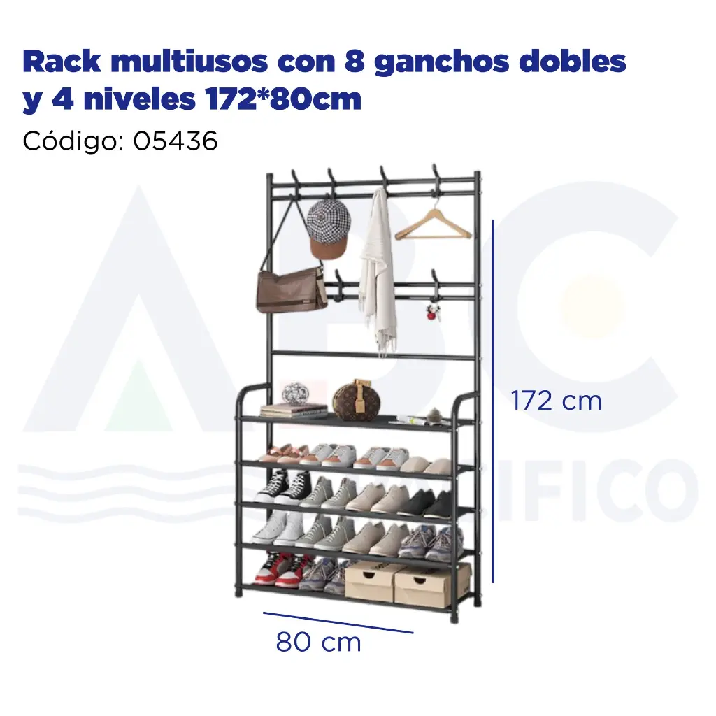 Rack multiusos con 8 ganchos dobles y 4 niveles 172*80cm