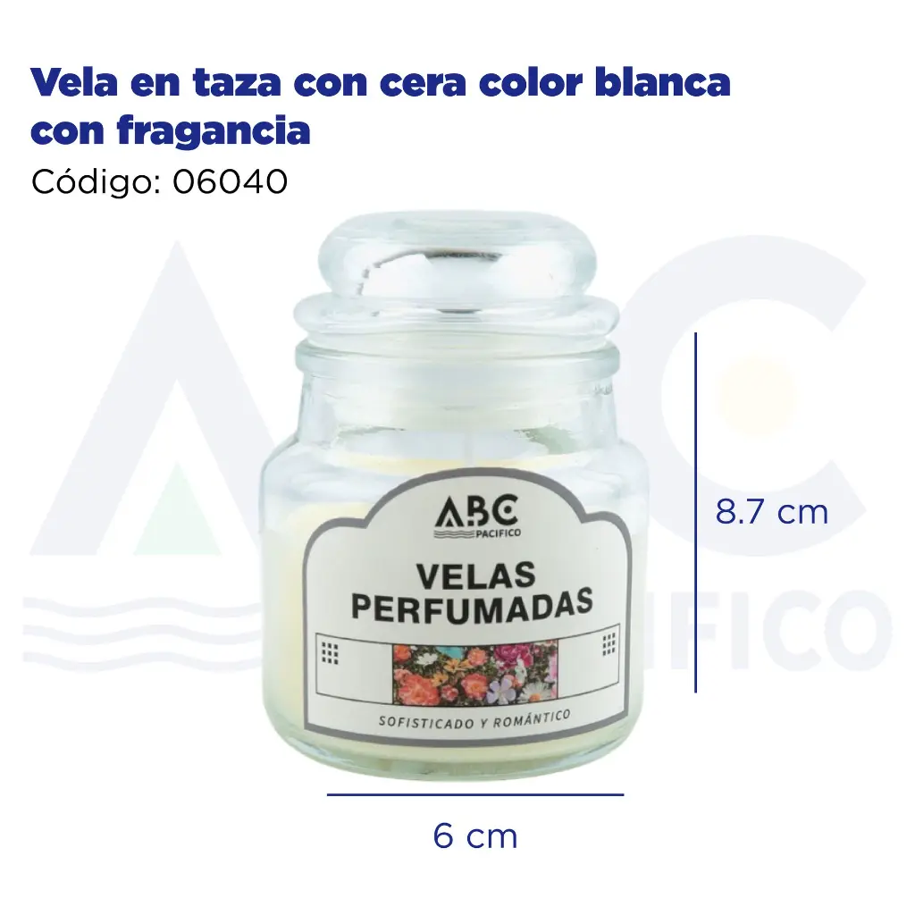 Vela en taza con cera color blanca con fragancia