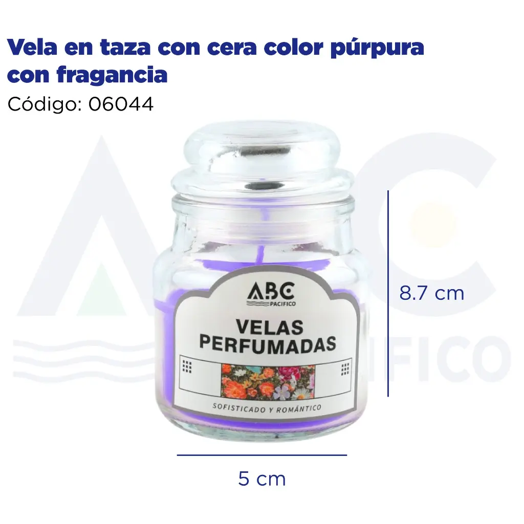 Vela en taza con cera color púrpura con fragancia