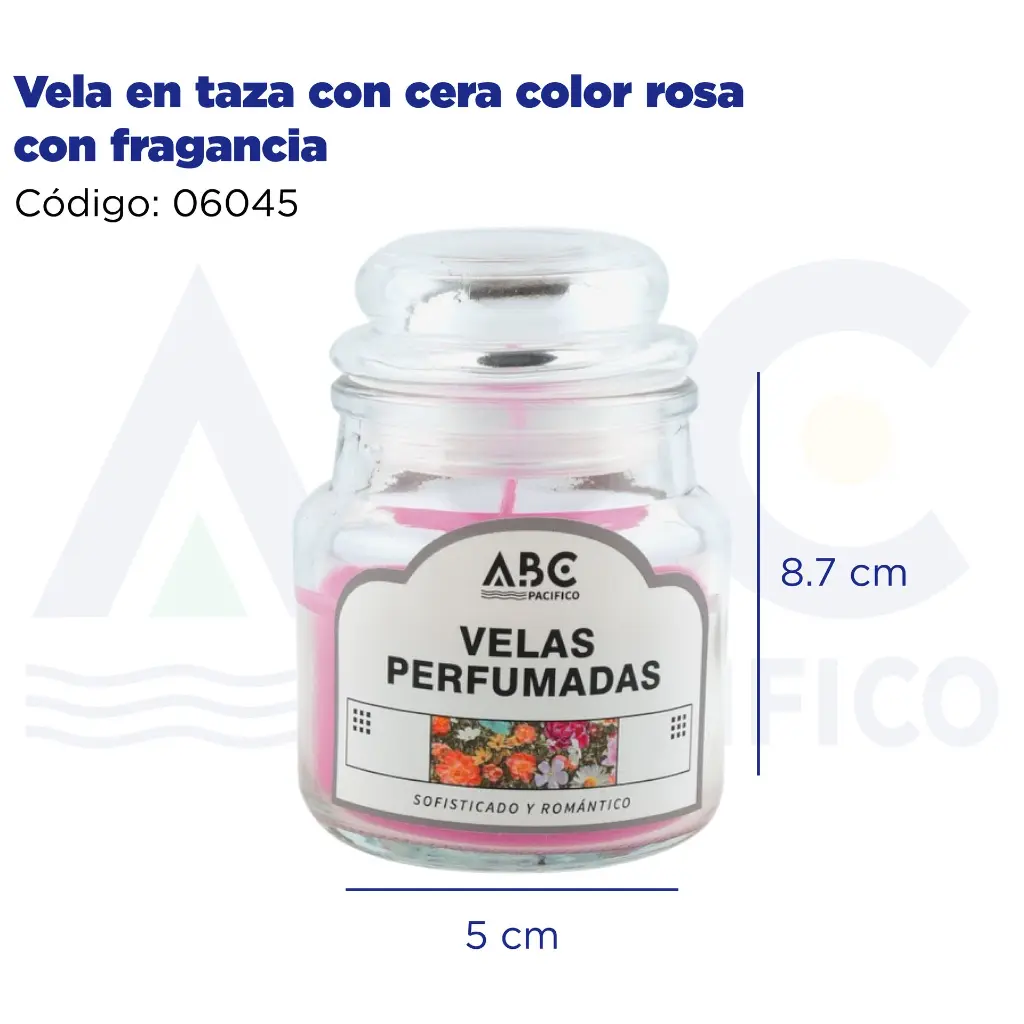 Vela en taza con cera color rosa con fragancia
