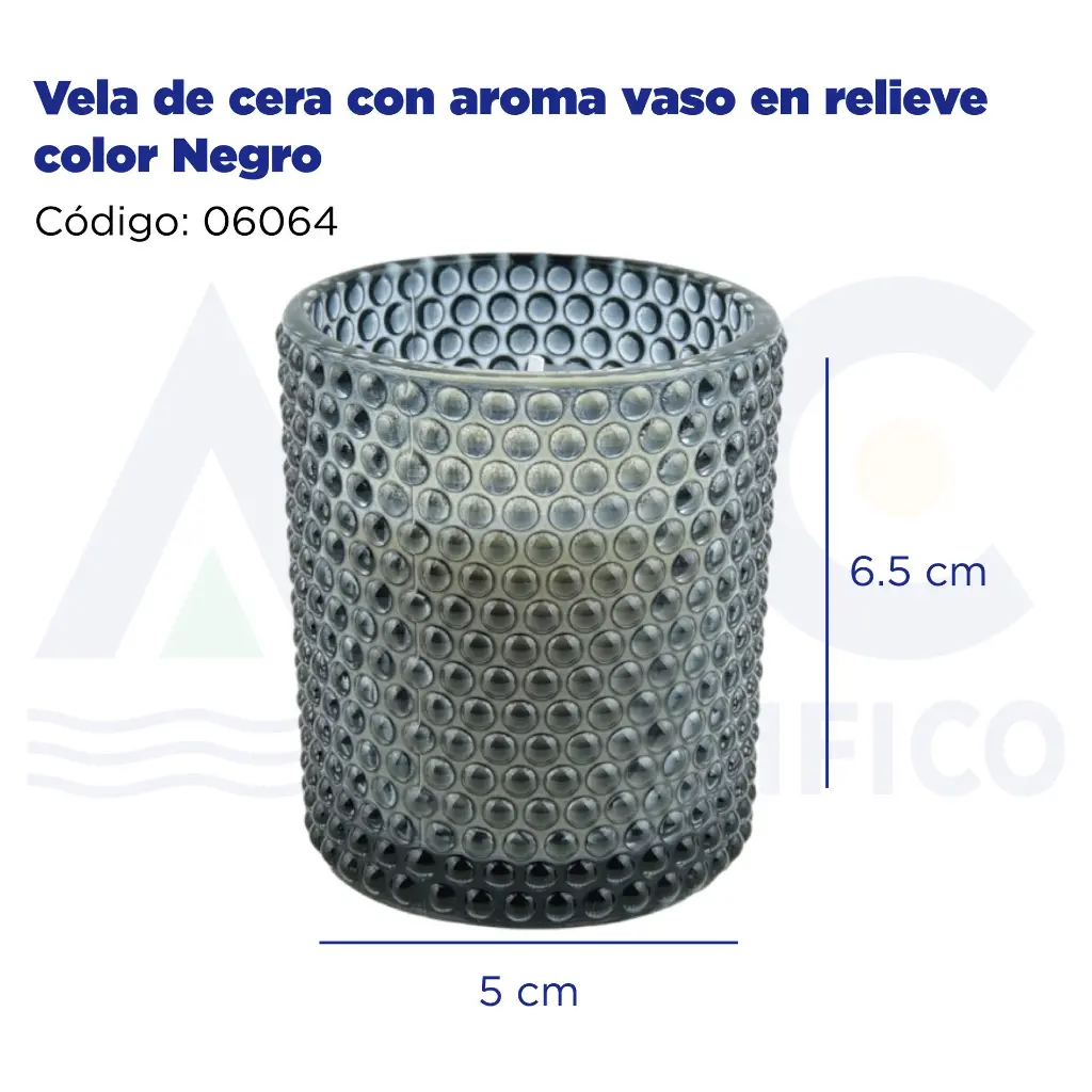 Vela de cera con aroma vaso en relieve color Negro