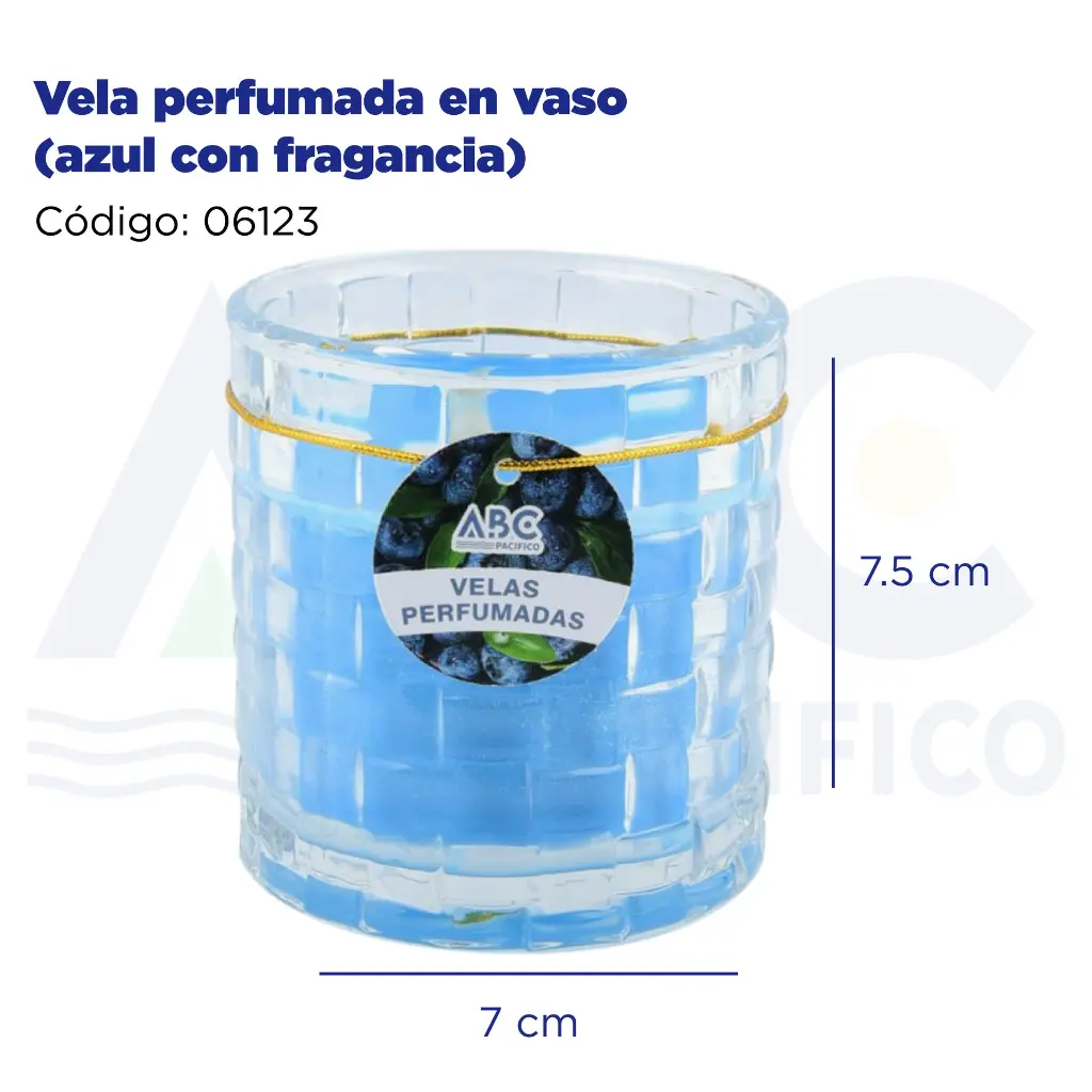 Vela perfumada en vaso (azul con fragancia)