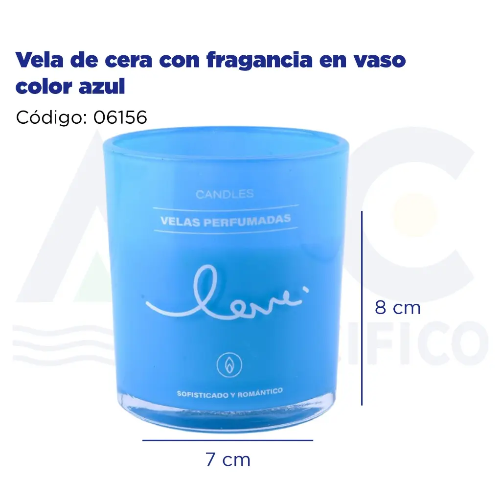 [06156] Vela de cera con fragancia en vaso color azul
