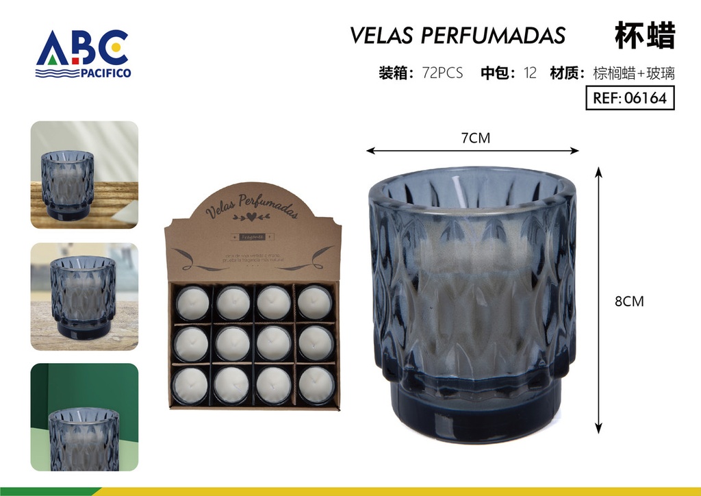 Vela de cera perfumada en vaso con relieve color negro