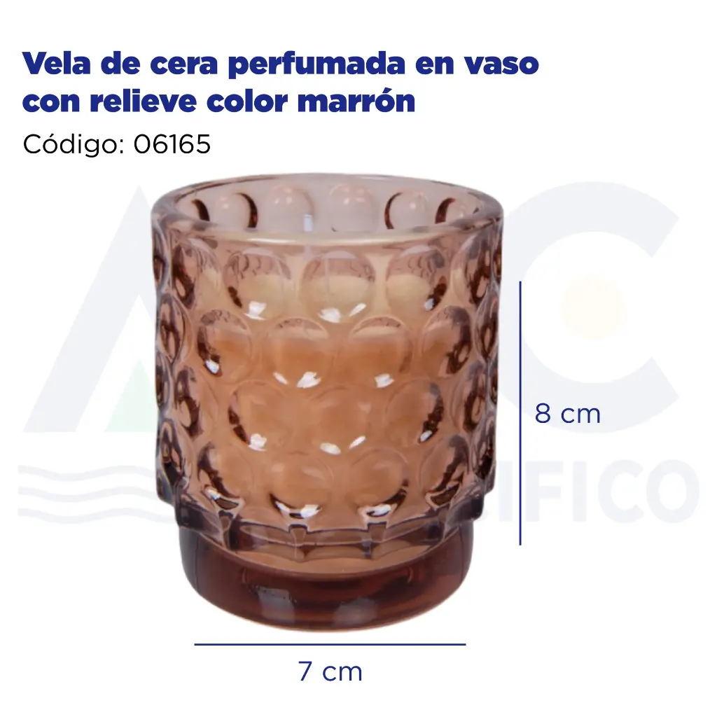 Vela de cera perfumada en vaso con relieve color marrón