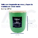 [06180] Vela con fragancia en vaso y tapa de madera en color verde