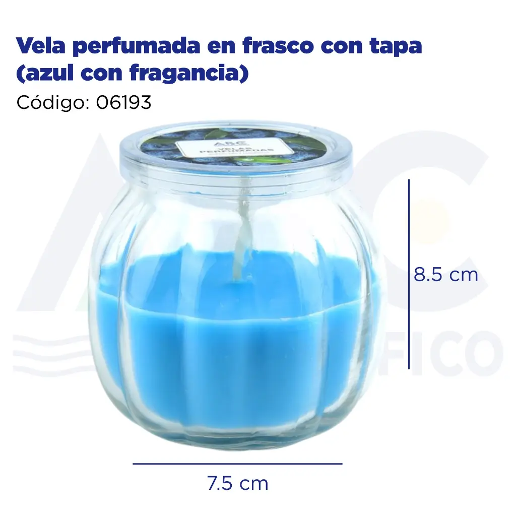 Vela perfumada en frasco con tapa (azul con fragancia)