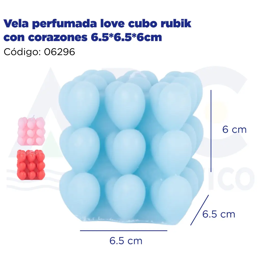 vela perfumada love cubo rubik con corazones 6.5*6.5*6cm