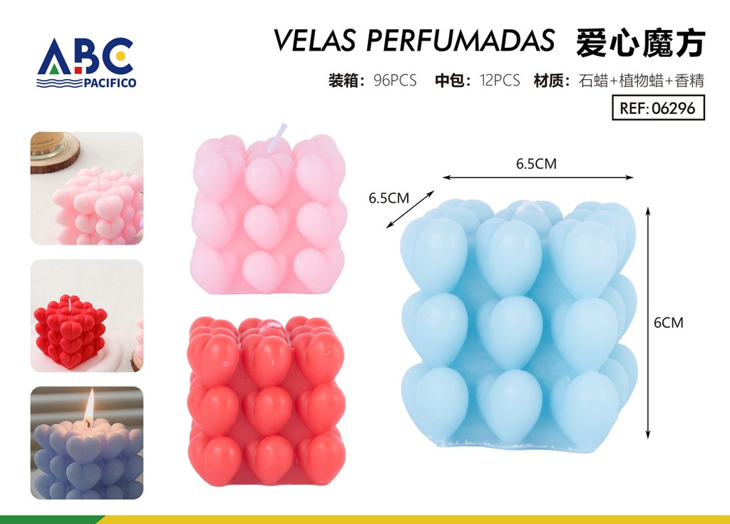 vela perfumada love cubo rubik con corazones 6.5*6.5*6cm