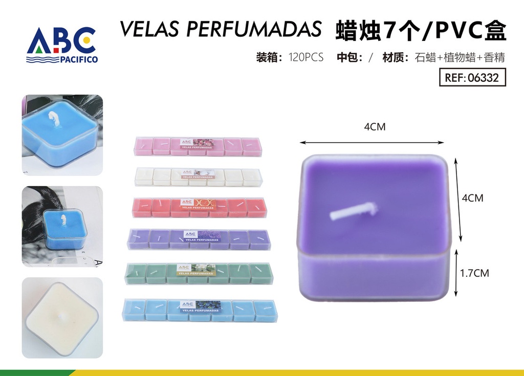 Vela perfumada chica cuadrada 7pzs 4*4*1.7cm