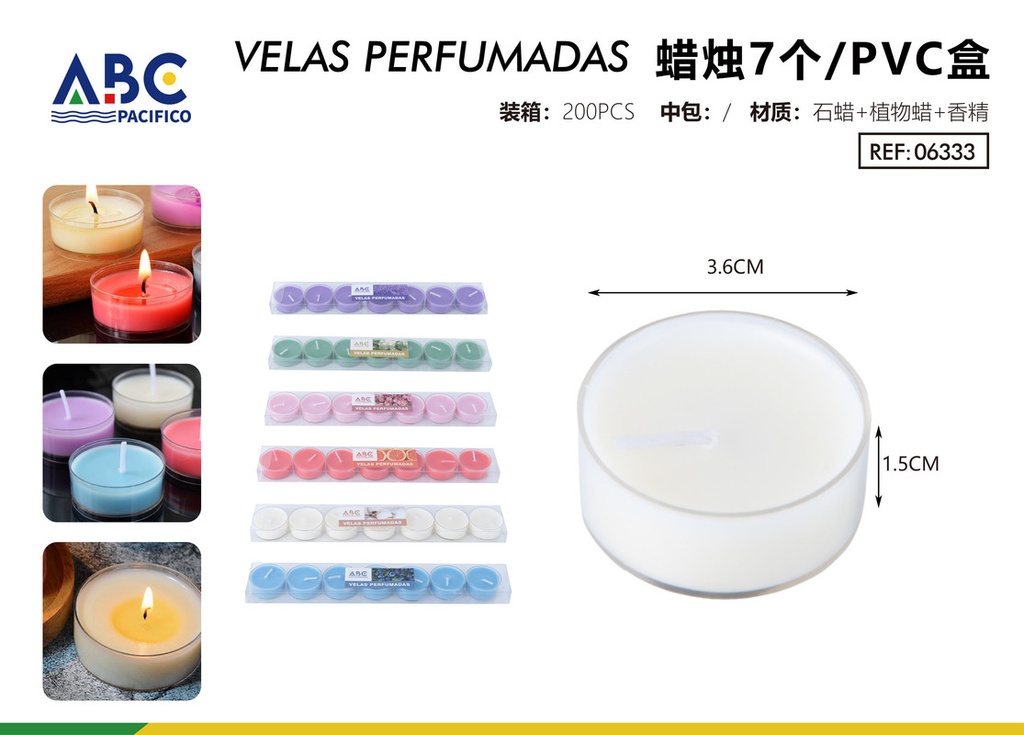 Vela perfumada chica redonda 7pzs 3.6*1.7cm