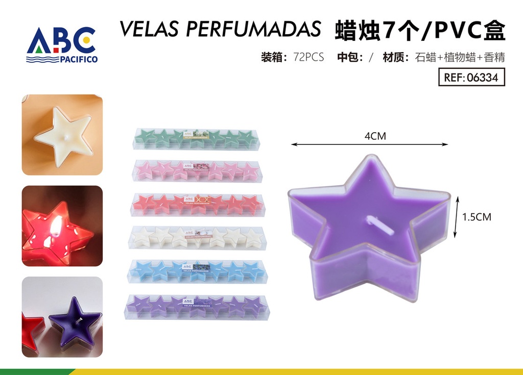 Vela perfumada chica en forma de estrella 7pzs 4*1.5cm