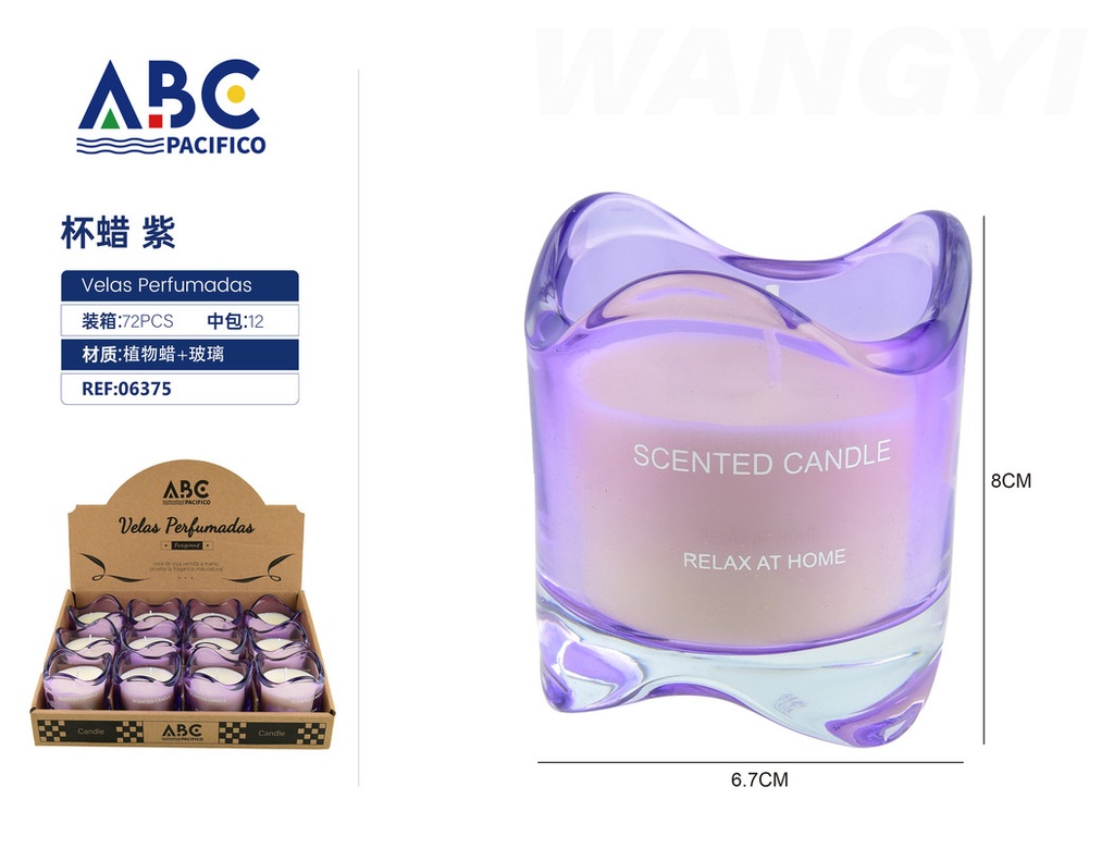 Vela perfumada en vaso con relieve color púrpura 6.7*8cm