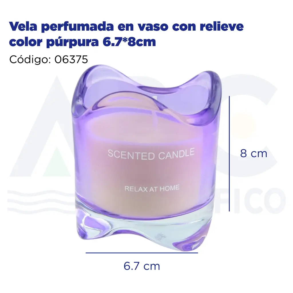 Vela perfumada en vaso con relieve color púrpura 6.7*8cm