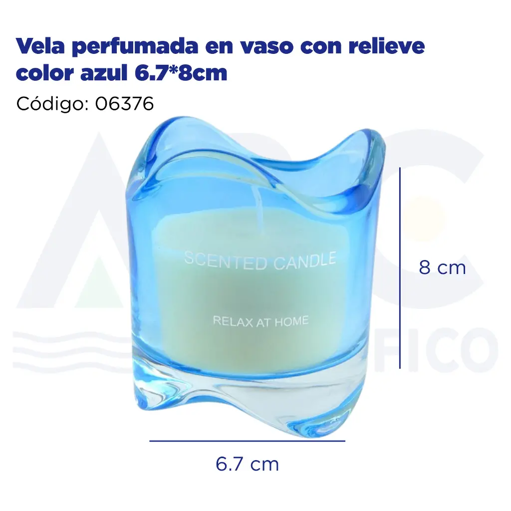 Vela perfumada en vaso con relieve color azul 6.7*8cm