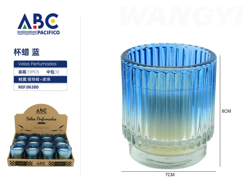 Vela perfumada en vaso con relieve color azul 7*8cm