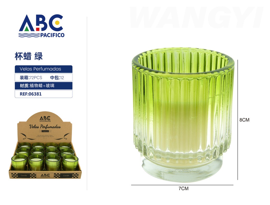 Vela perfumada en vaso con relieve color verde 7*8cm