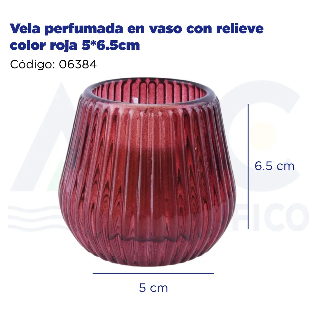 Vela perfumada en vaso con relieve color roja 5*6.5cm
