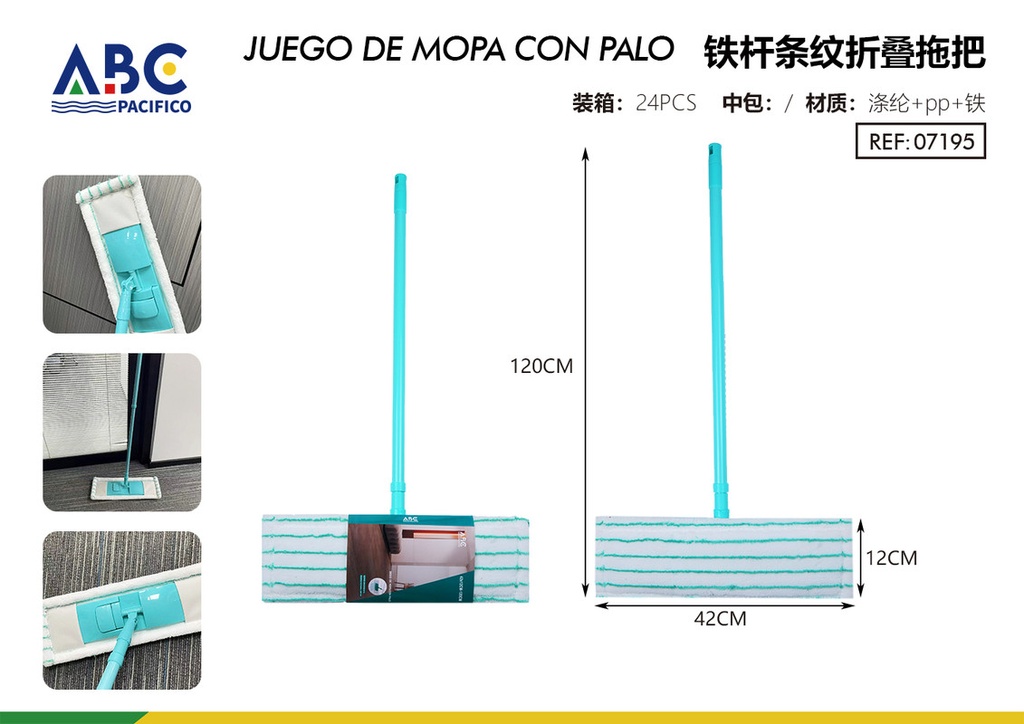 Funda MOP de microfibra con palo 42*12*120cm blanco con línea