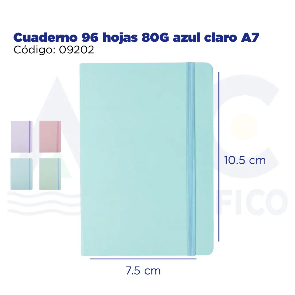 Cuaderno 96 hojas 80G azul claro A7