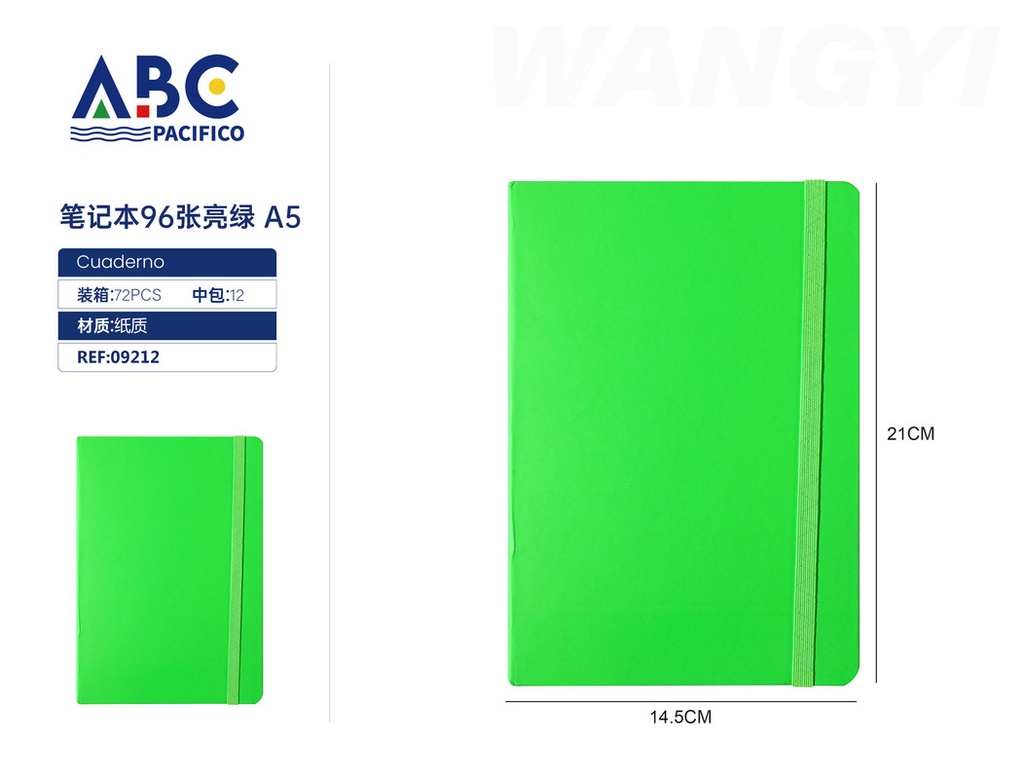 Cuaderno 96 hojas 80G Verde Brillante A5