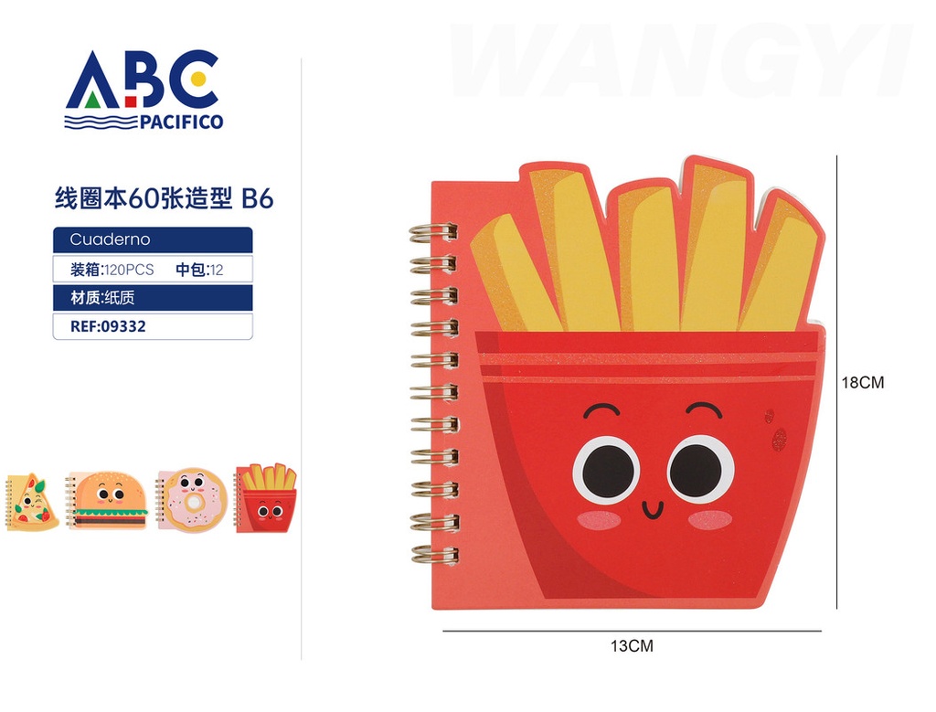 Cuaderno pasta de figuras 60 hojas 70G estilo fast food 13*18cm