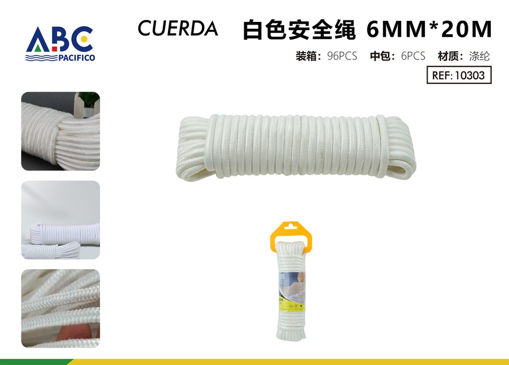 Cuerda de seguridad blanca 6mm*20m