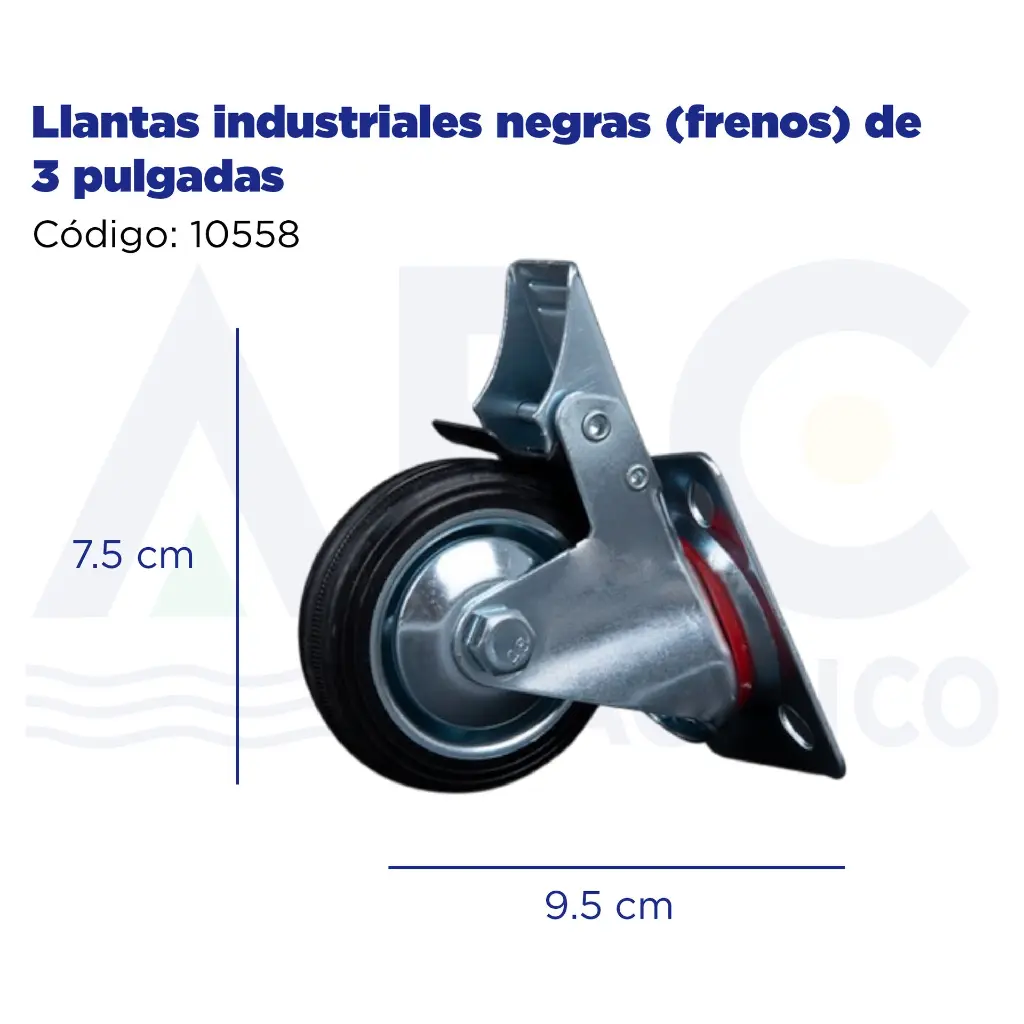 Llantas industriales negras (frenos) de 3 pulgadas