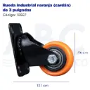 Rueda industrial naranja (cardán) de 3 pulgadas