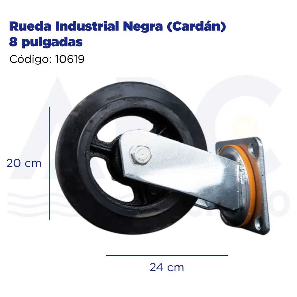 Rueda Industrial Negra (Cardán) 8 pulgadas